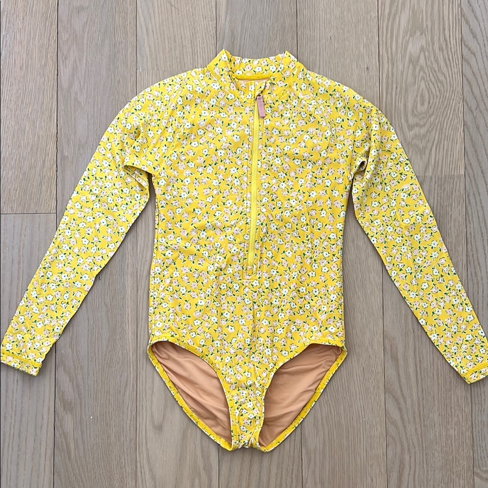 J. Crew Yellow and Pink One Piece Swimsuit with Floral Design